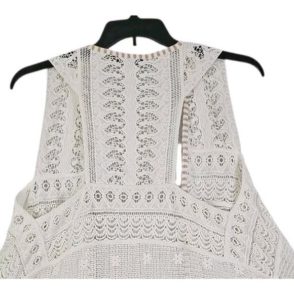 BKE Boutique~Woman Size L~White Crochet Lace Antique Open Front Vest Fringe Boho - Picture 14 of 14